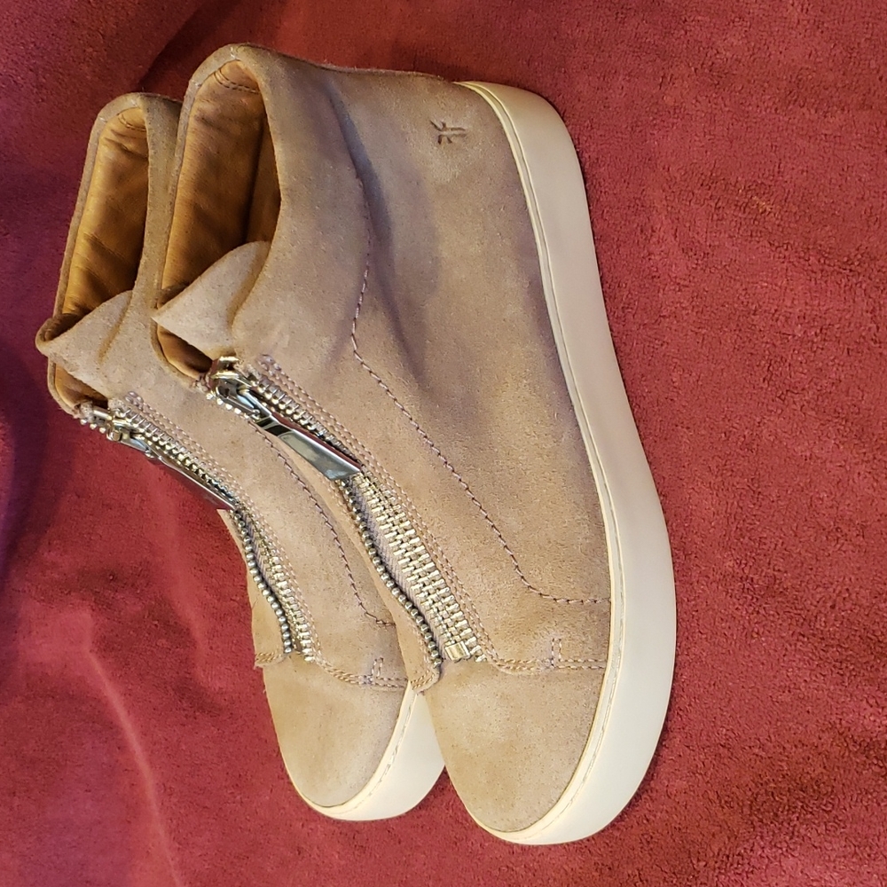 Frye Suede Zip-Front High-Top Sneakers - Taupe